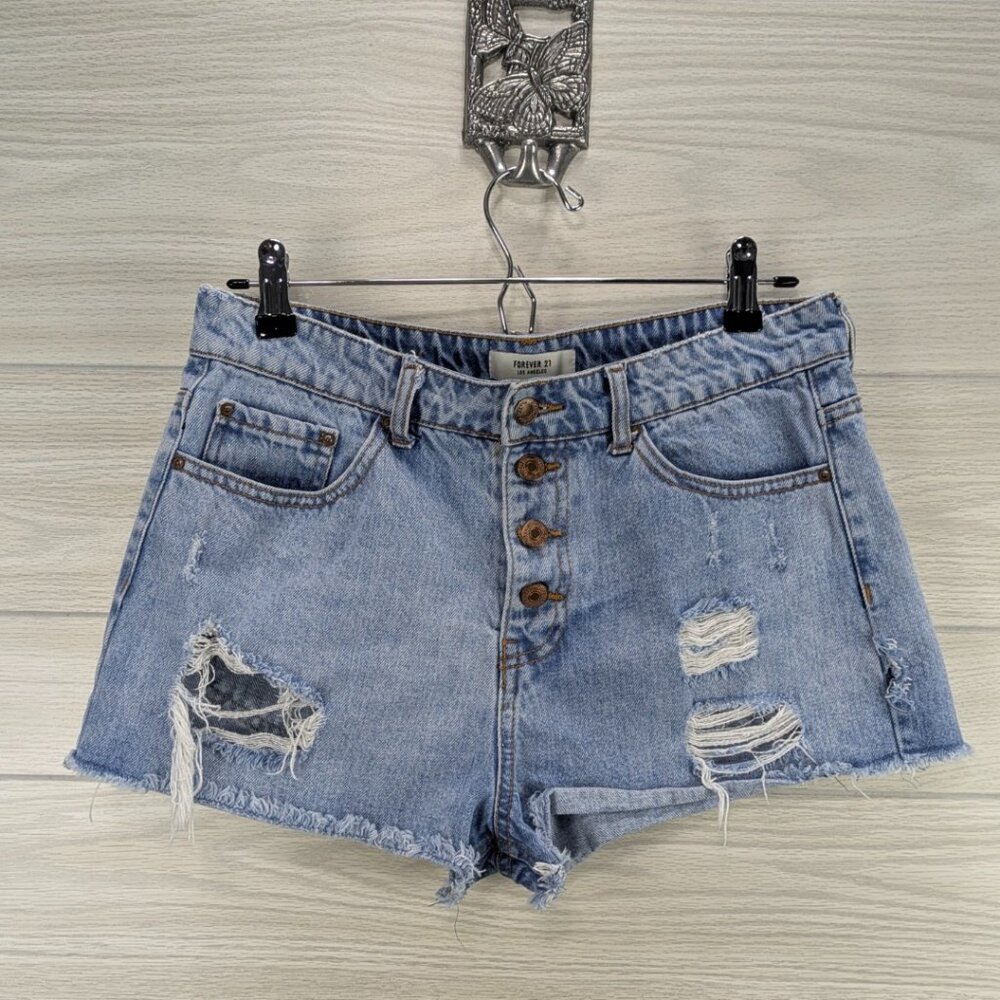 F21 High Rise Button Front Jean Shorts - Picture 1 of 6
